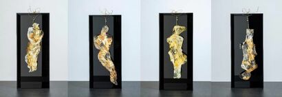 GOLD HOMONILI IN BLACK BOXES - a Sculpture & Installation Artowrk by Stefania Mecucci